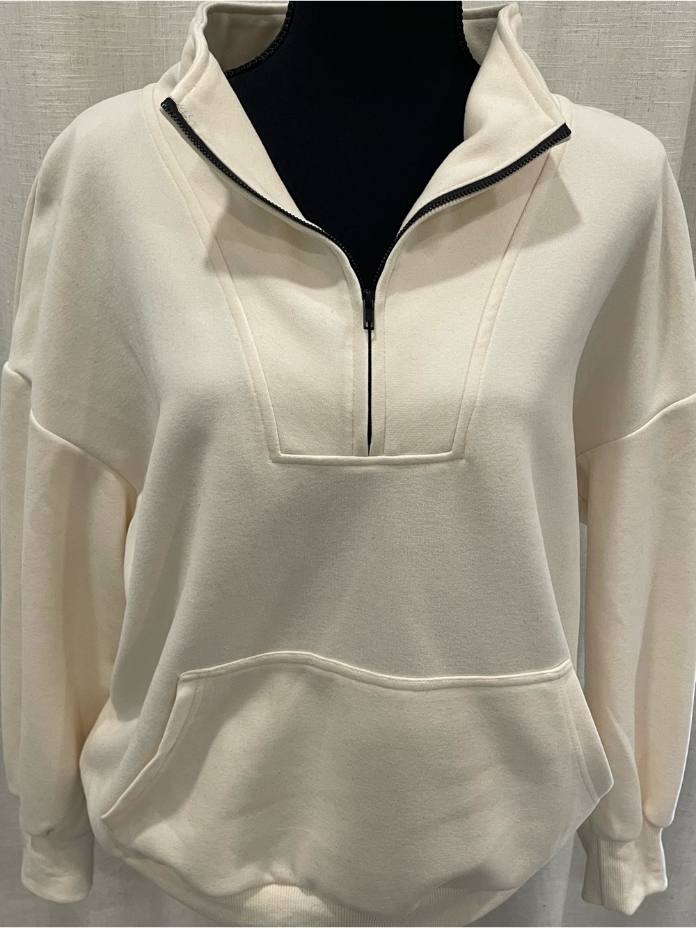 Cream Half-Zip Pullover Sweatshirt